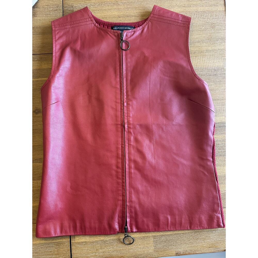 Genuine Leather vest Zipper Red Cotton, Small 90s Y2K MAURICE SASSON Vintage